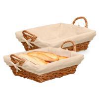 Rieten mand - 2x - gevlochten riet - bruin - 35 x 28 x 13 cm - broodmand - serveermand