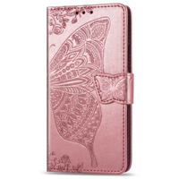 iPhone 16 hoesje - Bookcase - Pasjeshouder - Portemonnee - Vlinderpatroon - Kunstleer - Rose Goud - thumbnail