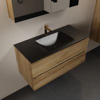 MONDIAZ AIVY 100cm badmeubel Chai, wastafel Urban solid surface midden 1 kraangat met spiegelkast (AI-351321URBAN-SI - AI-M100CHMI - AI-C100CHMI)