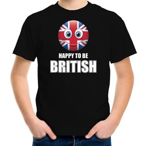 Verenigd Koninkrijk Emoticon Happy to be British landen t-shirt zwart kinderen