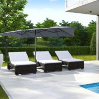 426 x 265 cm Dubbele Parasol Rechthoekige Parasol UV-Bescherming Tuinparasol met Zwengel Geen Parapluvoet Grijs/Beige/Bruin
