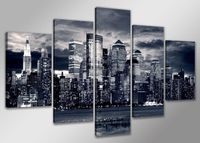 Schilderij - Skyline van New York. Grijs,  160X80cm, 5luik - thumbnail
