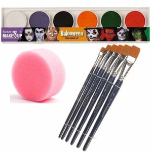 Schmink/grimeer palet van 6 horror kleuren met penselen en kwastjes/sponsjes
