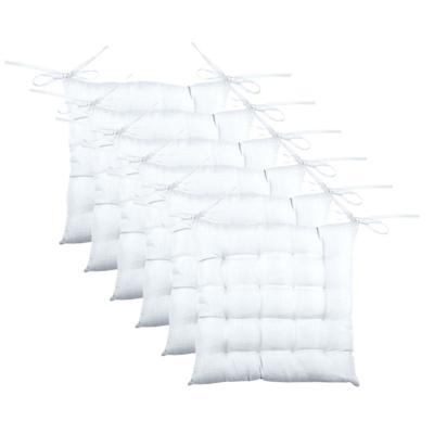 Stof Textile stoelkussen BEA - 6x - wit - 40 x 40 x 4 cm - touwtjes sluiting - binnen/buiten