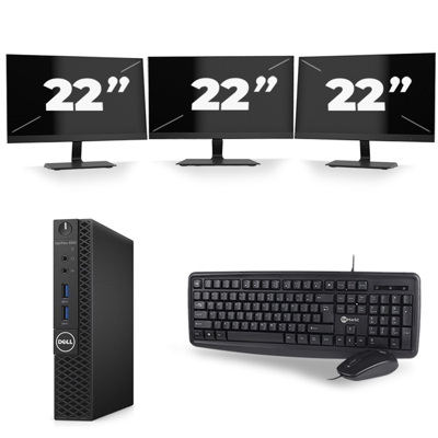 Dell Optiplex 3070 Micro USFF - Intel Core i5-9e Generatie - 16GB RAM - 256GB SSD - Windows 11 + 3x 22 inch Monitor