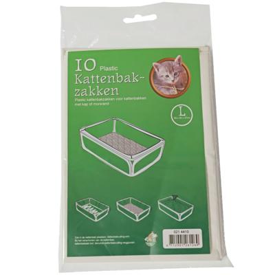 Kattenbak afvalzakken - 10x stuks - wit - 50 x 20 x 37 cm - plastic - kattenbakzakken