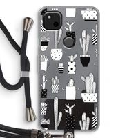 Cactusmotief: Pixel 4a Transparant Hoesje met koord