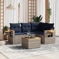 5-delige Loungeset met kussens poly rattan grijs