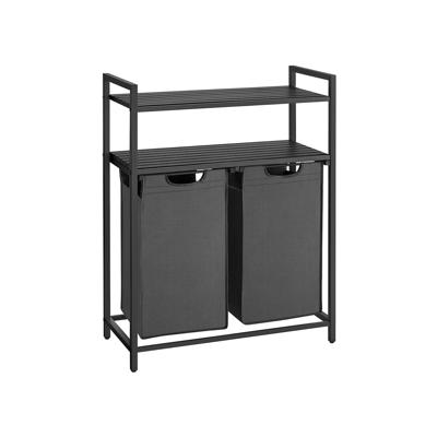 Wasmand met 2 vakken, Zwart + Grijs / 92 L