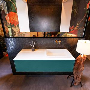 Badkamermeubelset Mondiaz Erin 120 cm met 1 Lade met RIDGE Wastafel Rechts Talc Zonder Kraangaten Greeploos Mat Smag