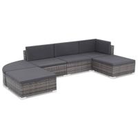 6-delige Loungeset met kussens poly rattan grijs