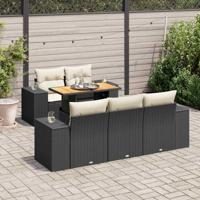 6-delige Loungeset met kussens poly rattan zwart