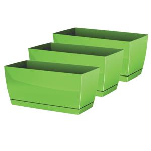 Plantenpot/bloempot met opvangschaal - 3x - kunststof - lime groen - 29 x 14 x 14 cm - binnen/buiten