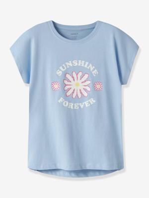 Ruimvallend t-shirt voor meisjes met NAME IT-print chambrayblauw