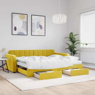 Slaapbank met onderschuifbed en lades 90x200 cm fluweel geel