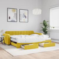 Slaapbank met onderschuifbed en lades 90x200 cm fluweel geel