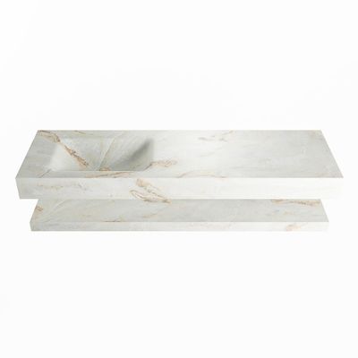 MONDIAZ ALAN-DLUX 150cm planchet Frappe. Vrijhangende wastafel CLOUD links 1 kraangat, kleur Frappe.