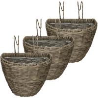 3x stuks balkonmand/plantenmand/plantenbak grijs rotan 42 cm