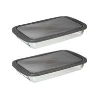 Ovenschaal van borosilicaat glas met deksel - 2x - rechthoek - 2.2 Liter - 35 x 21 x 5,5 cm - thumbnail