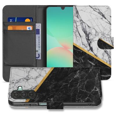 Samsung Galaxy A17 | Bookcase | Marmer Wit Zwart Gouden Lijn