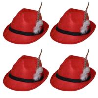 Tirolerhoed - 4x stuks - rood - volwassenen - Oktoberfest hoedje - verkleedaccessoires