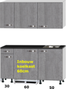 kitchenette 140cm incl inbouw koelkast en kookplaat RAI-321