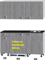 kitchenette 140cm incl inbouw koelkast en kookplaat RAI-321