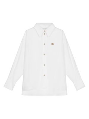 Dolce & Gabbana Kids chemise en coton à plaque logo - Blanc