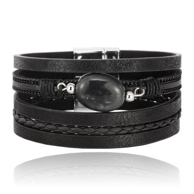 Layered Armband Vintage met Steen - Zwart