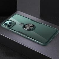 Voor iPhone 11 schokbestendige transparante TPU + acryl beschermende case met ring houder (donkergroen)