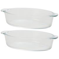 Mini ovenschaal - 2x - transparant - 400 ml - 20 x 11 x 5 cm - glas - Ovaal