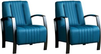 Set van 2 Blauwe leren industriële stalen fauteuils Glamour - Toledo Leer Turquoise (blauw leer)