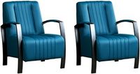 Set van 2 Blauwe leren industriële stalen fauteuils Glamour - Toledo Leer Turquoise (blauw leer)