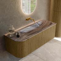 Badmeubel Mondiaz Kurve-Dlux | 125 cm | Meubelkleur Dusk | Wastafelkleur Sombra | Solid surface | Wasbak rechter zijde spoelbak | Zonder kraangat(en)