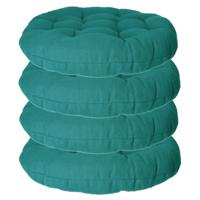 Atmosphera Stoelkussen rond - 6x - petrol groen - katoen - 38 x 6.5 cm - wicker zitkussen