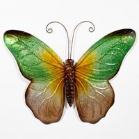 Anna's Collection Muurvlinder - groen - 32 x 24 cm - metaal - tuindecoratie   - - thumbnail