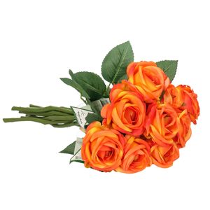 Kunstbloemen boeket roos Nina - 10x - oranje - 27 cm - kunststof steel - decoratie bloemen