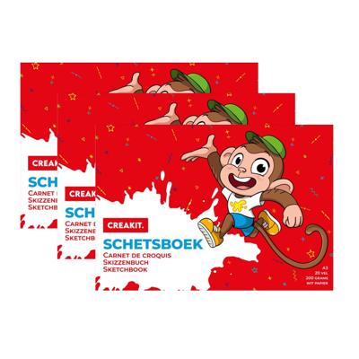 Schetsboek A3 papier - Pakket van 3x stuks - 20 vellen - Tekenboeken A3 papier - groot formaat - Tek