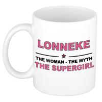 Lonneke cadeau mok - Woman Myth Supergirl - naam koffiemok - 300 ml - collega - moederdag