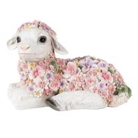 Clayre & Eef Beeld Schaap 25x13x16 cm Roze Polyresin Bloemen - thumbnail