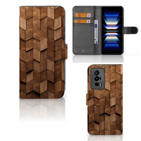 Book Style Case voor Xiaomi Poco F5 Pro Wooden Cubes
