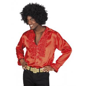 Carnaval verkleedkleding shirt met rouches - rood - heren - blouse - polyester - Disco time