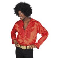 Carnaval verkleedkleding shirt met rouches - rood - heren - blouse - polyester - Disco time - thumbnail