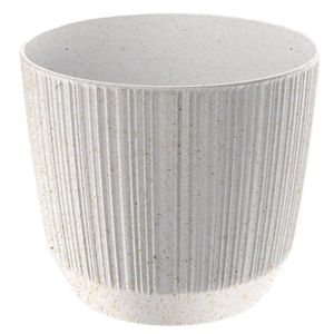 Moderne carf-stripe plantenpot/bloempot kunststof dia 17 cm/hoogte 15 cm eco/hout wit