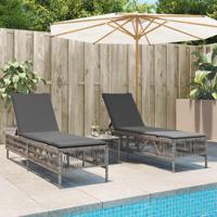 Ligstoelen 2 st met kussens poly rattan grijs