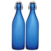 Bormioli rocco waterfles met beugeldop - Set van 2x stuks - blauw transparant - 1000 ml - Giara home - thumbnail