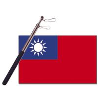 Landen vlag Taiwan - 90 x 150 cm - met compacte draagbare telescoop vlaggenstok - supporters - thumbnail