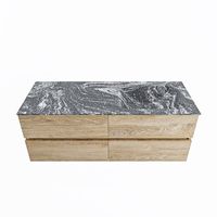 MONDIAZ VICA-DLUX 130cm badmeubel onderkast Washed Oak 4 lades. Inbouw wastafel CLOUD rechts zonder kraangat, kleur Lava.