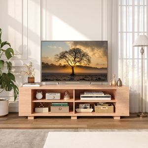 TV-Standaard met 6 Vakken TV-Bank voor TV's tot 65" 4 Kabelmanagementgaten Verstelbare Planken 150 x 39 x 45 cm Natuur