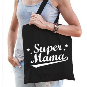 Katoenen moeder cadeau tasje super mama zwart    -